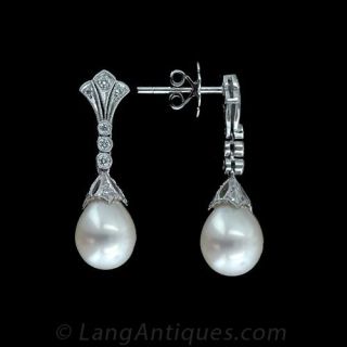 Pearl and Diamond Drop Earrings