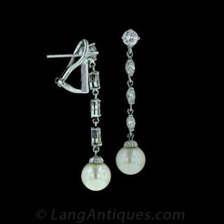 Pearl and Diamond Drop Earrings