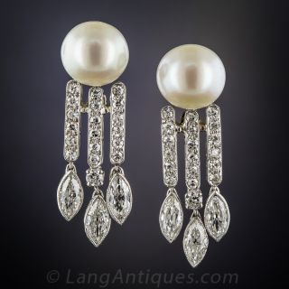 Pearl and Diamond Drop Earrings