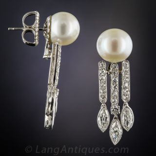 Pearl and Diamond Drop Earrings