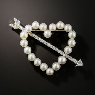 Pearl and Diamond Heart & Arrow Brooch 