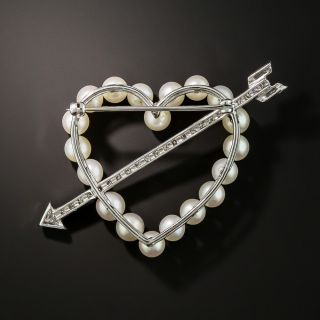 Pearl and Diamond Heart & Arrow Brooch 