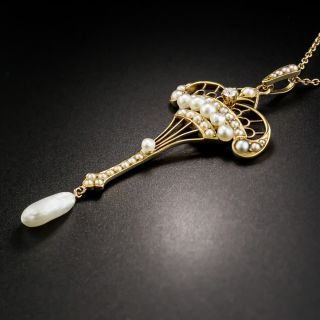 Pearl and Diamond Lavaliere by Krementz