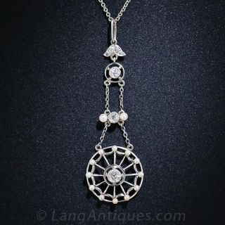 Pearl and Diamond Spiderweb Drop Necklace
