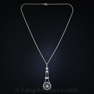Pearl and Diamond Spiderweb Drop Necklace