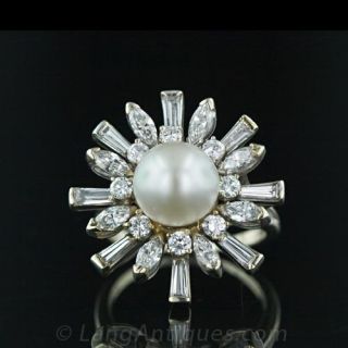 Pearl and Diamond Starburst Ring Main View