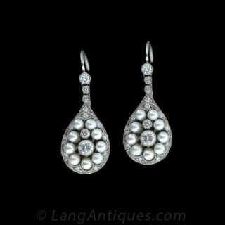 Victorian Diamond Pearl Earrings 