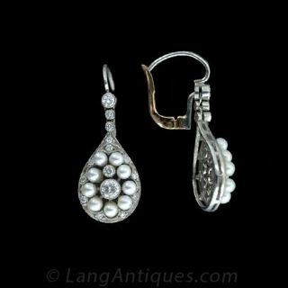 Pearl and Diamond Tear Drop Earrings