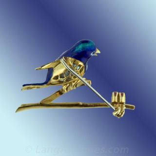 Pearl and Enamel Bird Brooch