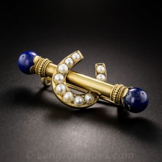 Pearl and Lapis Good Luck Horseshoe Brooch