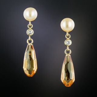 Pearl and Topaz Briolette Drop Earrings - 1