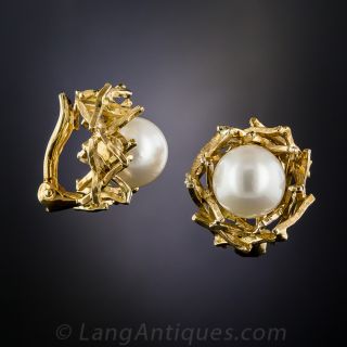Pearl Bird's Nest Earrings by Tony Cavelti