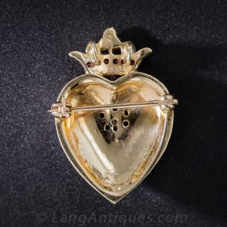 Pearl Ruby and Diamond Crowned Heart Brooch