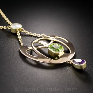 Peridot, Amethyst and Pearl Suffragette Necklace