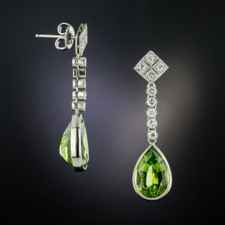 Peridot and Diamond Drop Dangle  Earrings - 1