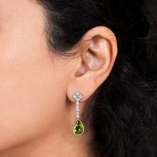 Peridot and Diamond Drop Dangle  Earrings