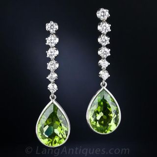 Peridot and Diamond Drop Earrings
