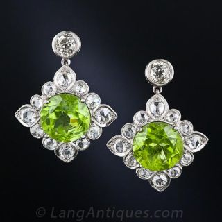 Peridot and Diamond Drop Earrings