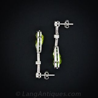 Peridot and Diamond Drop Earrings in Platinum