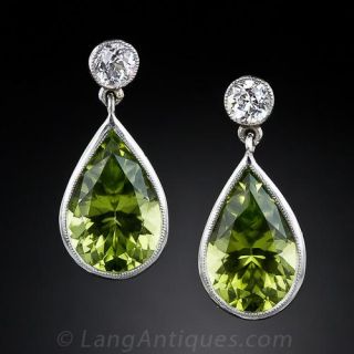 Peridot and Diamond Drop Earrings