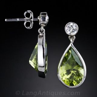 Peridot and Diamond Drop Earrings