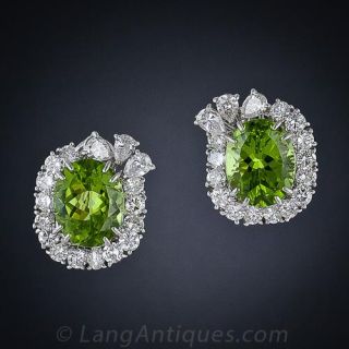 Peridot and Diamond Earrings, Circa 1960s - 1