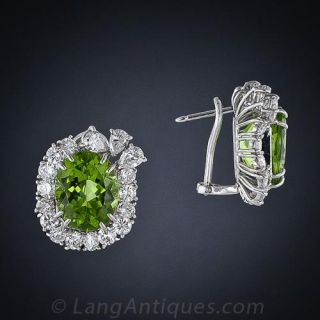 Peridot and Diamond Earrings, Circa 1960s