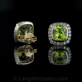 Peridot and Diamond Stud Earrings