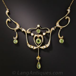 Peridot and Pearl Nouveau Necklace