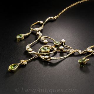 Peridot and Pearl Nouveau Necklace
