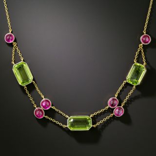 Peridot and Pink Sapphire 18K Necklace, Circa 1900 - 3