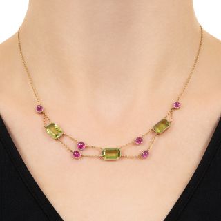 Peridot and Pink Sapphire 18K Necklace, Circa 1900