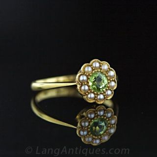 Peridot and Seed Pearl Ring