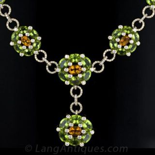 Peridot, Citrine and Diamond Necklace and Earring Suite