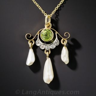 Peridot, Diamond and Pearl Lavaliere