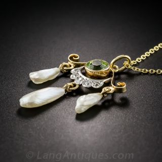 Peridot, Diamond and Pearl Lavaliere