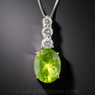 Peridot, Platinum and Diamond Drop Necklace