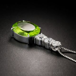 Peridot, Platinum and Diamond Drop Necklace