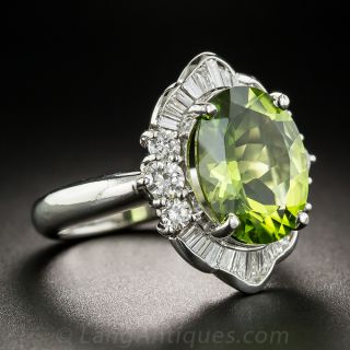 Peridot, Platinum and Diamond Ring