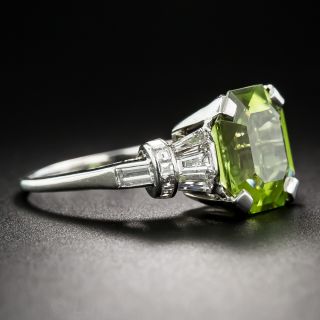 Peridot Platinum and Diamond Ring