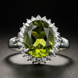 Peridot Platinum Diamond Halo Ring - 1