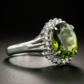 Peridot Platinum Diamond Halo Ring