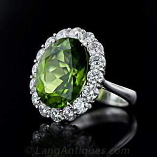 Peridot Platinum Diamond Ring