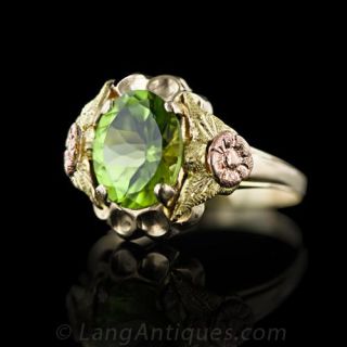 Peridot Tri-Color Gold Ring, Circa 1920