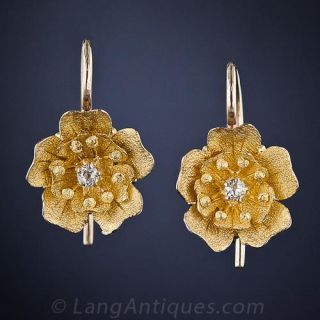 Petite 18 Karat and Diamond Cherry Blossom Earrings