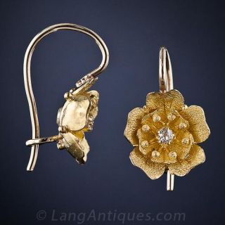 Petite 18 Karat and Diamond Cherry Blossom Earrings