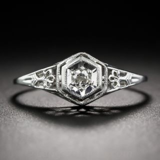Petite 18K White Gold and Diamond Art Deco Engagement Ring