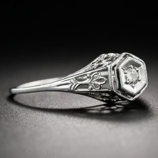 Petite 18K White Gold and Diamond Art Deco Engagement Ring