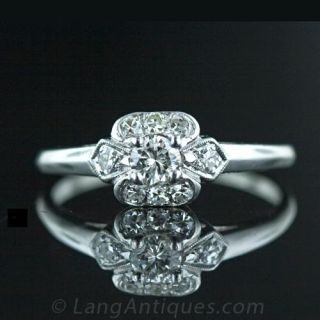 Petite 1930 s Diamond   Platinum Engagement Ring Main View