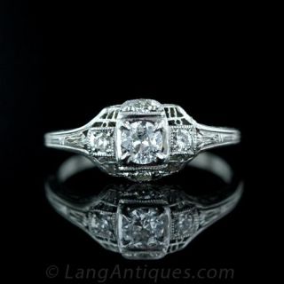 Petite .20 Carat Art Deco Diamond Ring Main View
